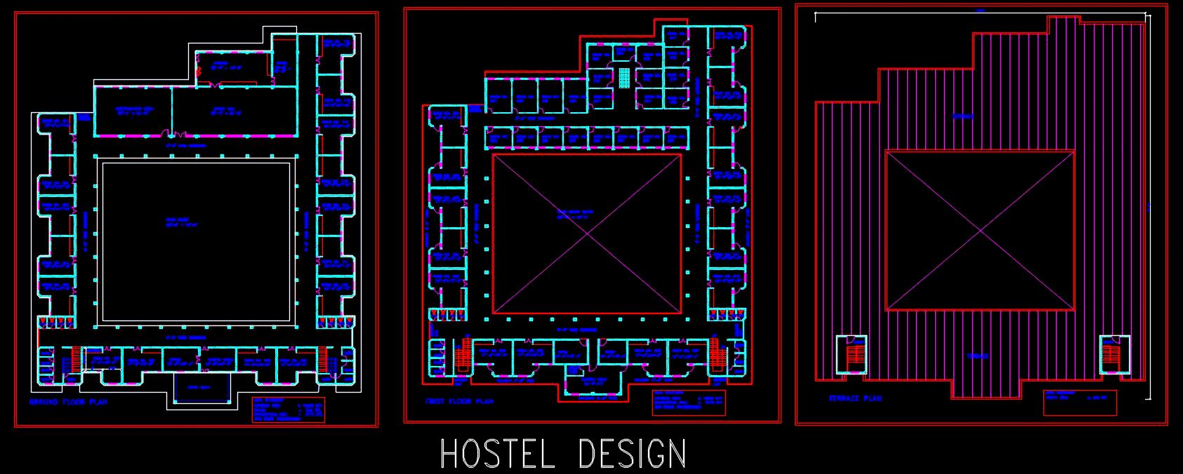 Hostel Building Layout in Autocad- G+1 Design Details